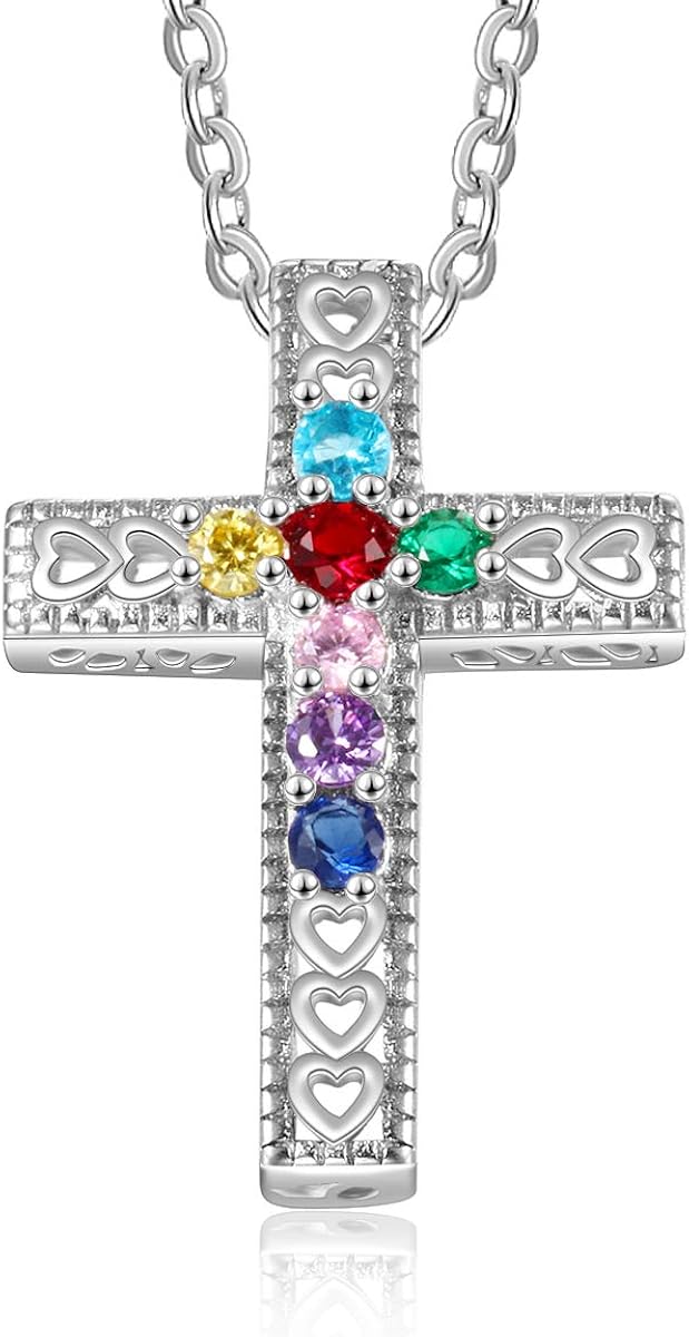 mothers birthstone cross necklace