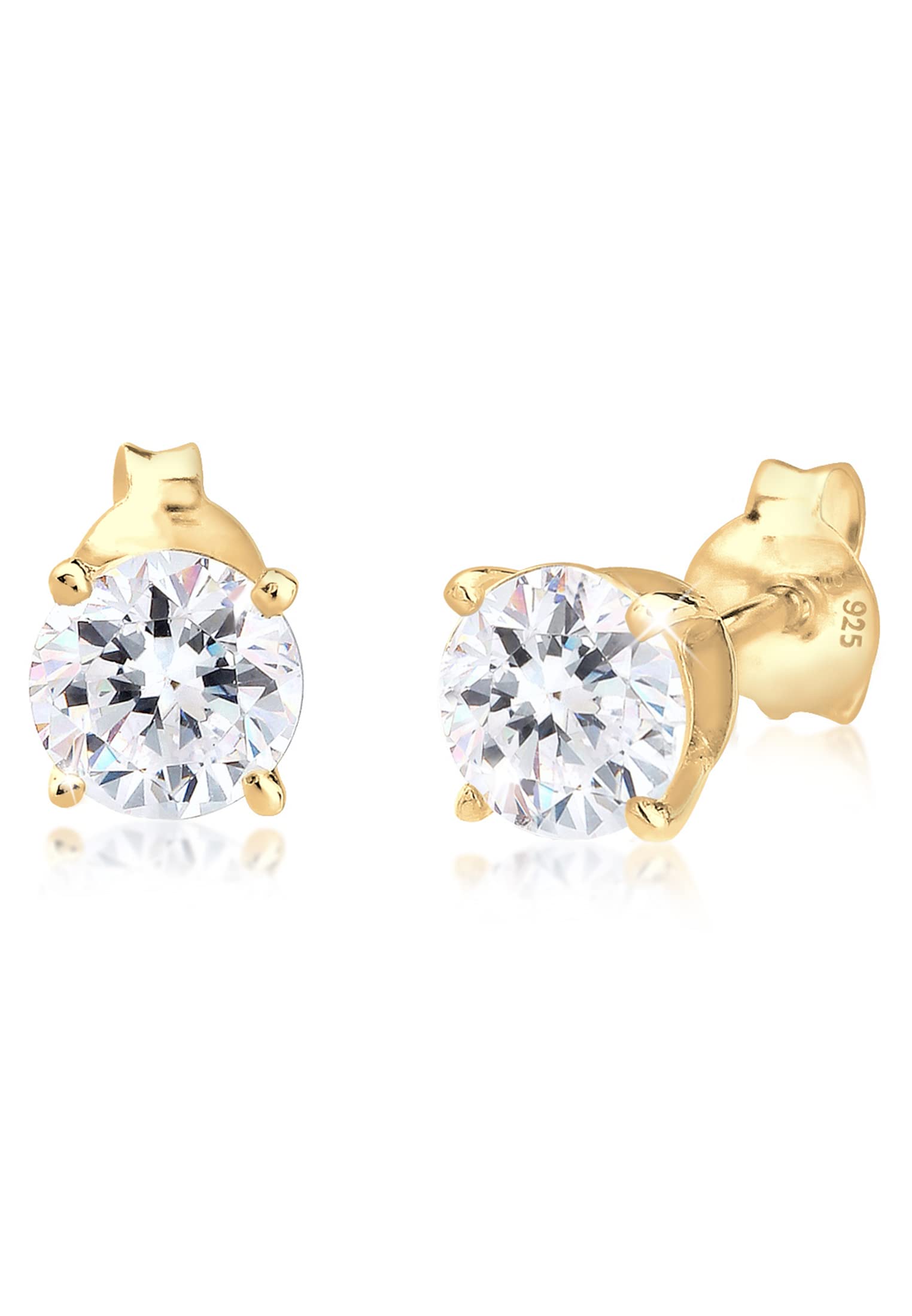 Elli Earrings Studs Solitair Basic Crystals 925 Sterling Silver Gold Plated