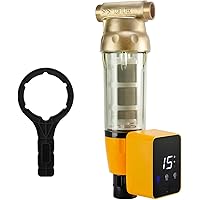 iSpring WSP50ARB Reusable Whole Spin-Down Sediment Water Filter 50 Micron with Scraper and Touch-Screen Auto Flushing Module,