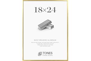 TONES FRAME DESIGN 18x24 Picture Frame (Shiny Brushed Aluminum), Gold Metal Photo Frame and Plexi Glass, Poster for Art Galle