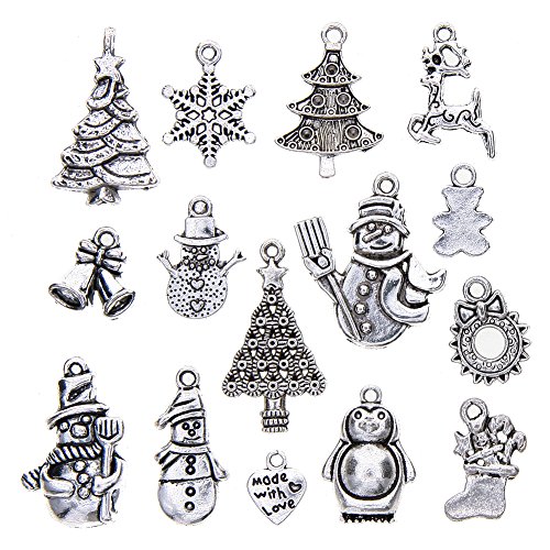 KeyZone Wholesale 100 Pieces Antique Silver Mixed Christmas Charms Pendants DIY for Jewelry Making and Crafting - Thumbnail 3