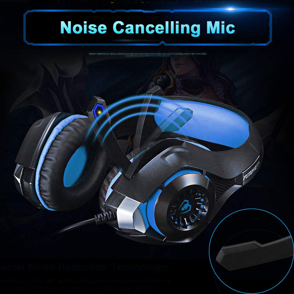 Xbox One Gaming Headset for PS4 PC Laptop Tablet Smartphone Over-Ear Nintendo Switch Headphones with Mic and Rotary Volume Control Noise Cancelling LED Lighting and Stereo Surround Sound Headset