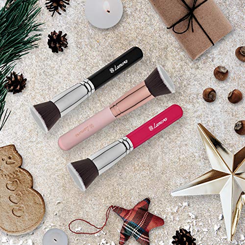 Foundation Makeup Brush Flat Top Kabuki for Face - Perfect For Blending Liquid, Cream or Flawless Powder Cosmetics - Buffing, Stippling, Concealer - Premium Quality Synthetic Dense Bristles!