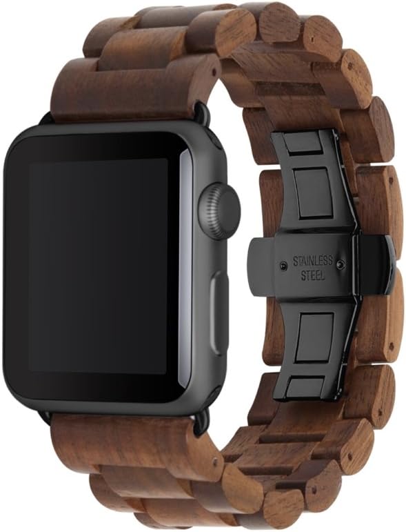 Woodcessories - Band Compatible with Apple Watch Series 1-5 Made of Real Wood, EcoStrap (38/40 mm, Walnut/Black)