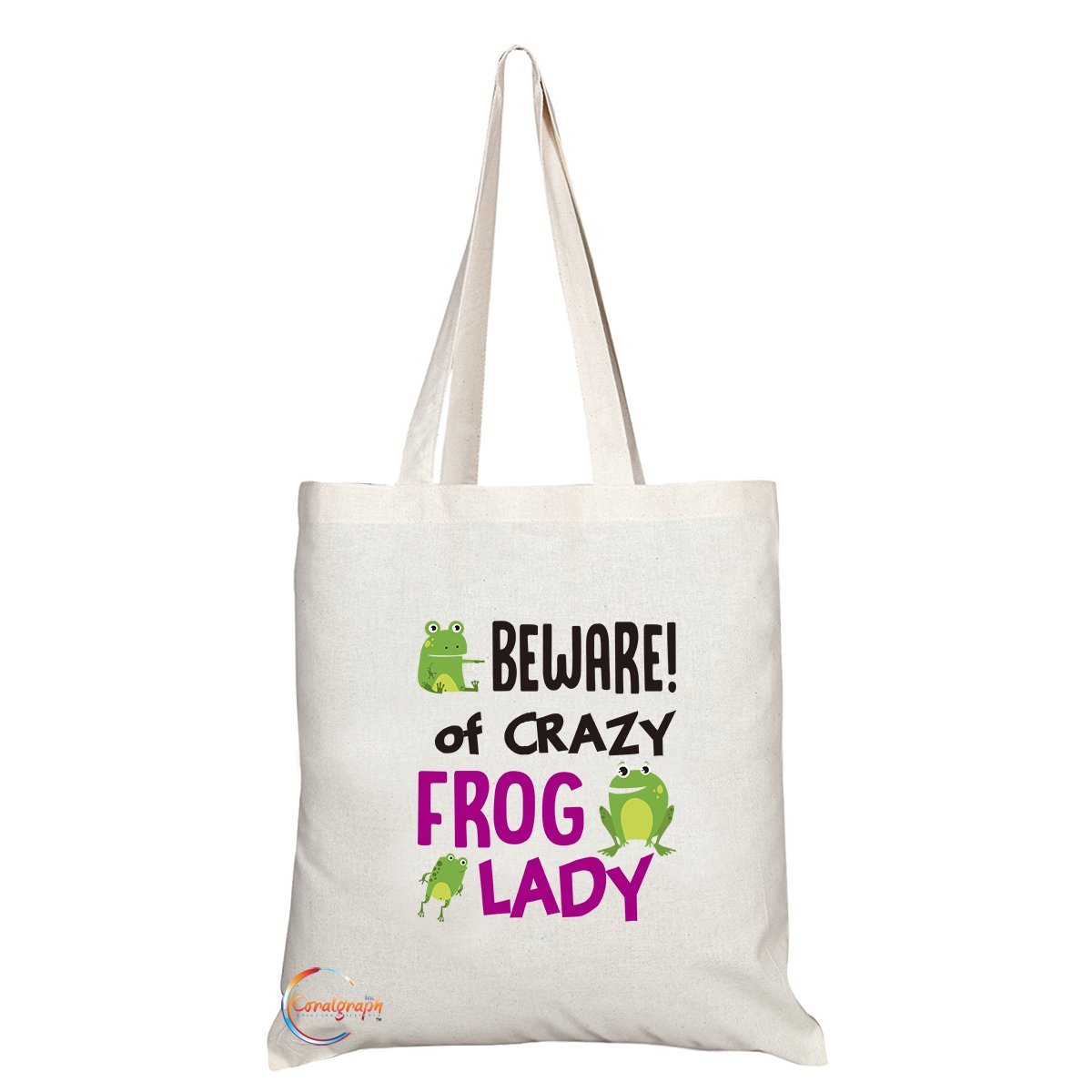 Coralgraph Inc TB269 Beware Crazy Frog Lady Novelty Present Gift Printed Eco-Friendly Stylish Long Handled Tote Shoulder Bag