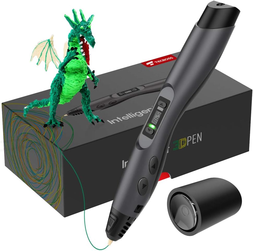 TECBOSS 3D Pen, Updated Intelligent 3D Printing Pen with LED Display, USB Charging, 8 Speed Printing & Temperature Control, Simple Handled 3D Printer Pen for Your Kids, Interesting Gifts for All Age