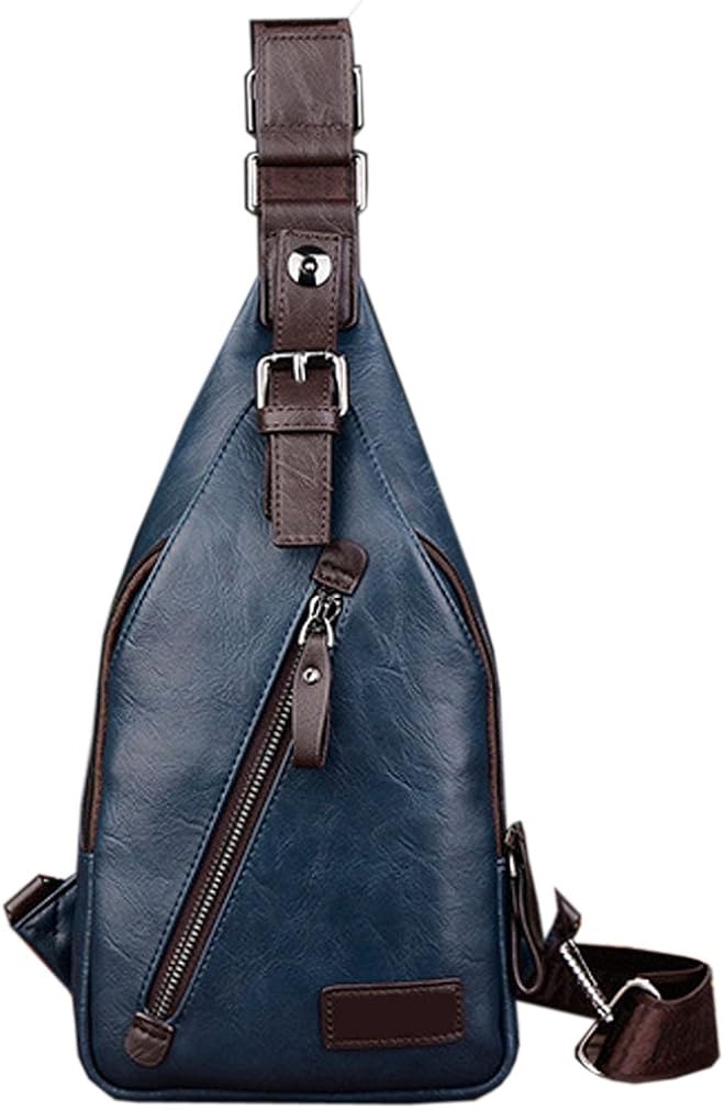 Hebetag Leather Sling Bag Crossbody Backpack Daypack for Men Women Outdoor Travel Camping Fishing Hunting Hiking Crossbody Shoulder Chest Pack Daypack Blue - Image 3