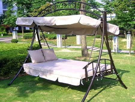 Amazon De Luxus Garten Hollywoodschaukel Mit Bettfunktion Masse Breite 215cm Hohe 219cm Tiefe 160cm Belastung 200kg Farbe Creme Modell Gm Ea