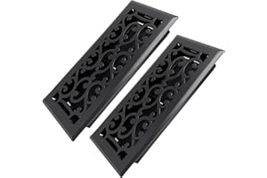 Howeall 4x10 Inches 2 Pack Heavy Duty Walkable Floor Register - Easy Adjust Air Supply Lever Decorative Floor Vent Covers - Savannah Design Vent Covers for Home - Matte Black