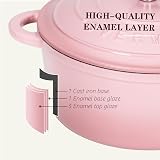 Overmont 26cm Enamelled Cast Iron Round Casserole Pot with Lid Pink 5.5QT view 6