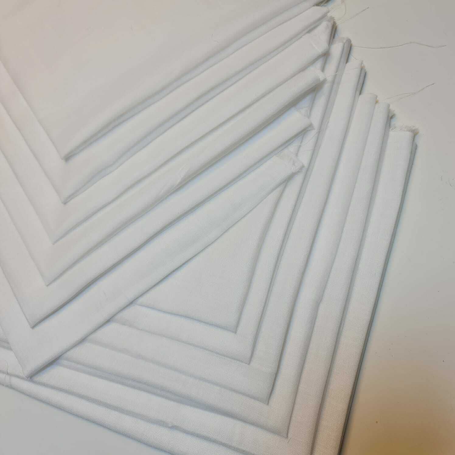 White Plain/Solid Soft 100% Cotton Muslin (Mulmul/Voile/Cheesecloth) Fat Quarter Bundles Approx (50x50cm) Square Cuts Suitable for Cheese Straining Filtering Steaming ((Pack of 12 Pieces))