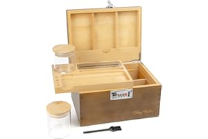 Viking Factory Premium Decorative Bamboo Box - Home Office Lock Organizer Set w/Removable Tray, Glass Jars & Adjustable Divider - Mortise-Tenon Crafted - Gift Ready for Women & Men (Brown)