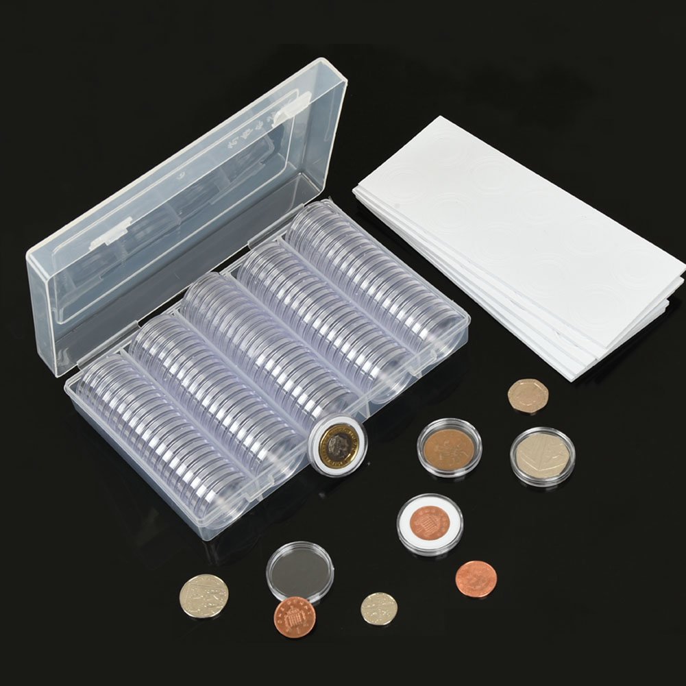 Fashionbabies 100 Pieces 30mm Coin Capsules Container Round Plastic