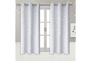BGment Kids Curtains for Nursery, Short Star and Moon Room Darkening Curtains for Bedroom 54 Inch Long, Blackout Thermal Insulated Window Curtains for Boys Girls, Greyish White, 42 Wide, 2 Panels