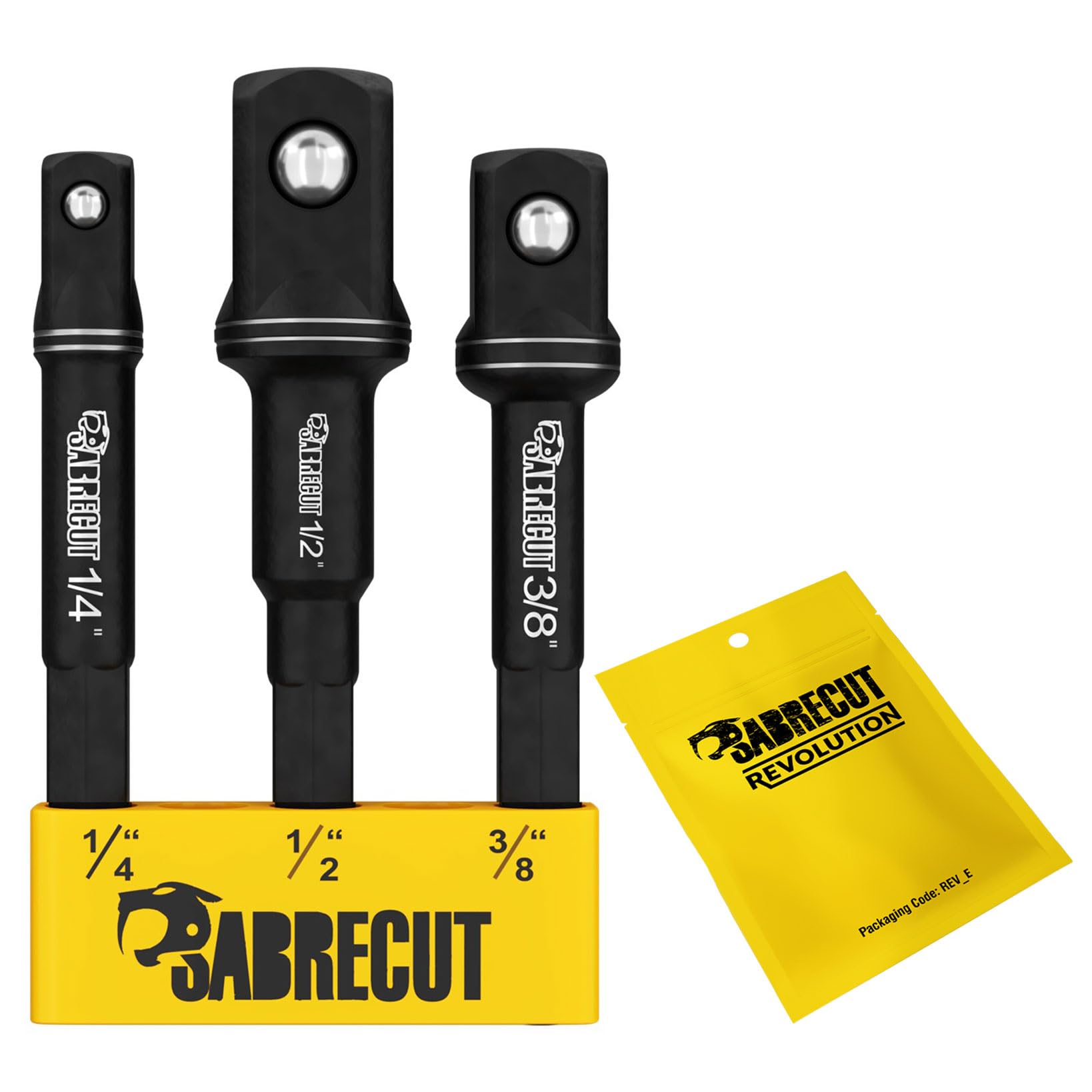 3 x SabreCut SCESAK1 Socket Adapters 1/4 inch HEX to 1/4 inch 3/8 inch 1/2 inch Square Drive for Impact Drivers Wrenches and Ratchets