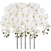 IPOPU 40.16" White Orchid Artificial Flowers 5PCS Fake Orchid Long Stems Phalaenopsis Branches Real Touch Silk Orchids for Vase for Bridal Shower Home Party Wedding Decoration (White)