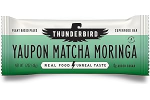 THUNDERBIRD ENERGETICA Thunderbird Real Food Energy Bars, Yaupon Matcha Moringa, Plant Based Protein, 1.7 Ounce, Fruit & Nut Nutrition Bars - No Added Sugar, Grain and Gluten Free, Non-GMO, 12 Pack