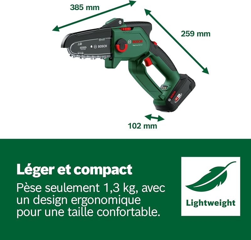 Home and Garden Élagueur sans fil compact EasyChain 18V-15-7 (pour couper le bois ; système 18 V ; vitesse de la chaîne : 6,95 m/s ; avec batterie 2,5 Ah et chargeur)