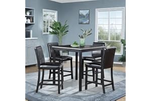 ChicFurnit Dining Table Set for 4, Counter Height Kitchen Table with Square Table Top, Dining Table with 4 Upholstered Chairs for Living Room, Dining Room, Guset Room, Easy to Assemble, Black