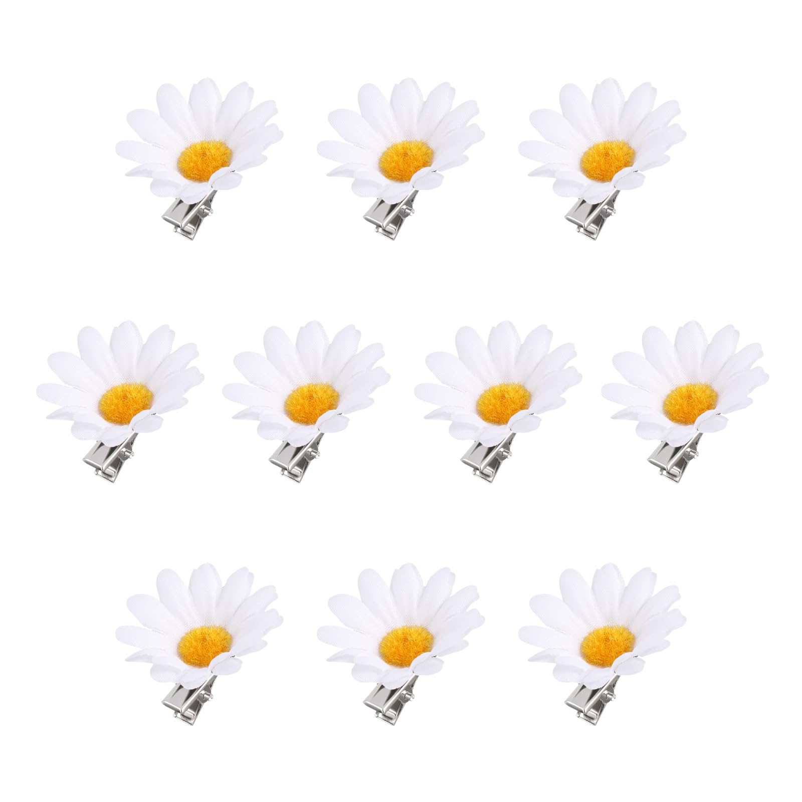 Minkissy 10pcs Little Daisy Barrettes Flower Wedding Hair Pins Bridal SunFlower Alligator Hair Clips for Girls (White)
