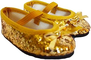 MBD Gold Sparkle Flats Fits 18 Inch Girl Fashion Dolls- 18 Inch Doll Shoes