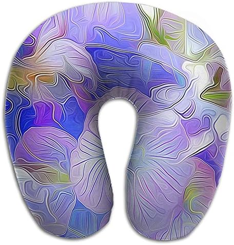 Memory Foam Neck Pillow Purple Flower Twist Painting Comfy Soft U-Shape Travel Pillow Head Support For Travel Office Sleeping