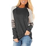Donbetuy Women's Leopard Print T Shirts Long Sleeve Striped Loose Casual Round Neck Tunic Tops