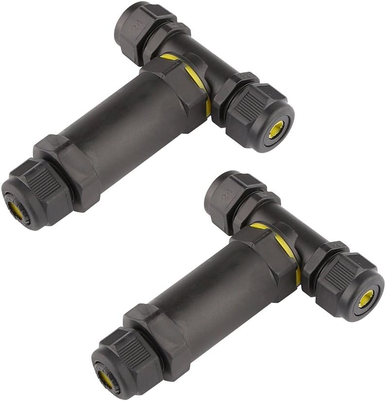 Junction Box Cable Connector, Chestele 5 Pole Waterproof T-Shape Sleeve Coupler Outdoor Cable Connector (2-Pack)