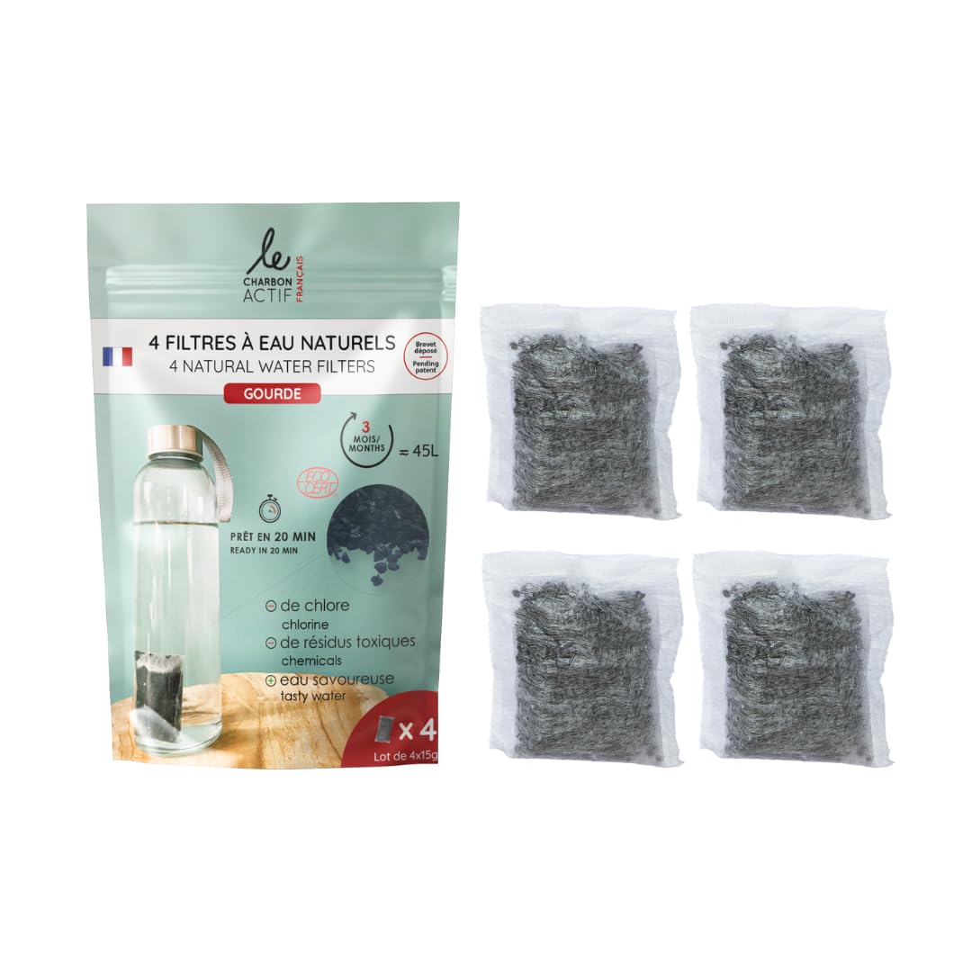 The French Charcoal Activated Charcoal Natural Water Filter X4, Portable Water Filter for Botte, Set of 4 Purify Drinking Water, Removing Chlorine