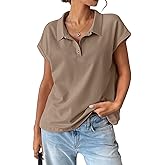 EasyGala Womens Cotton Cap Sleeve Polo Shirts Oversized Short Sleeve Henley Neck Tops Summer Loose Fit Boxy Tees