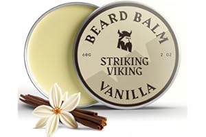 Striking Viking Beard Balm for Men - 2 oz, Vanilla Scent - Light Hold Moisturizer That Softens & Nourishes Coarse Facial Hair with Shea Butter & Tea Tree Oil