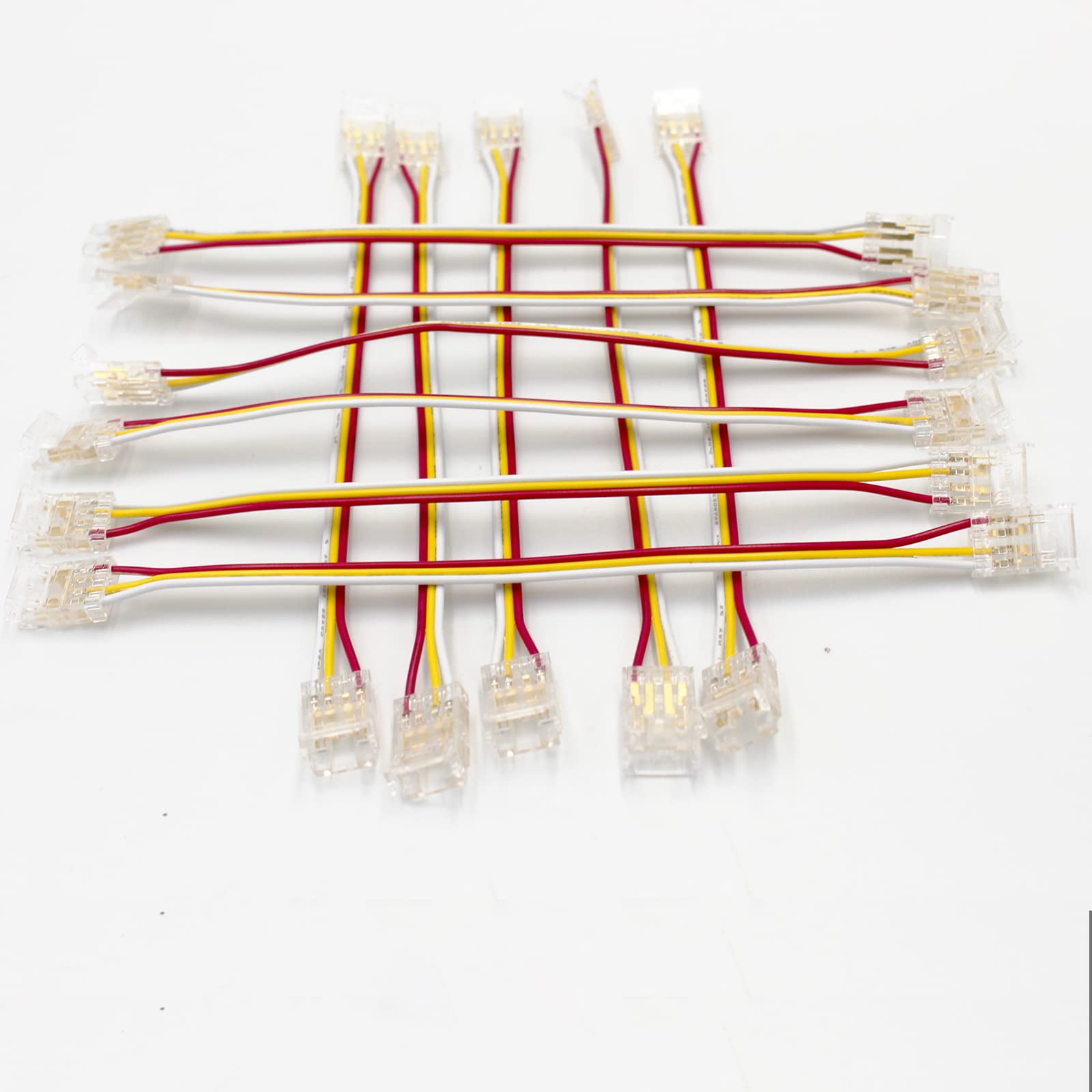 COB LED Strip Connectors - 2-Pin 10Pcs Gapless Solderless Quick Click for 5mm 8mm 10mm Lights (10MM Dual White, Dual Connector+15CM Cable)