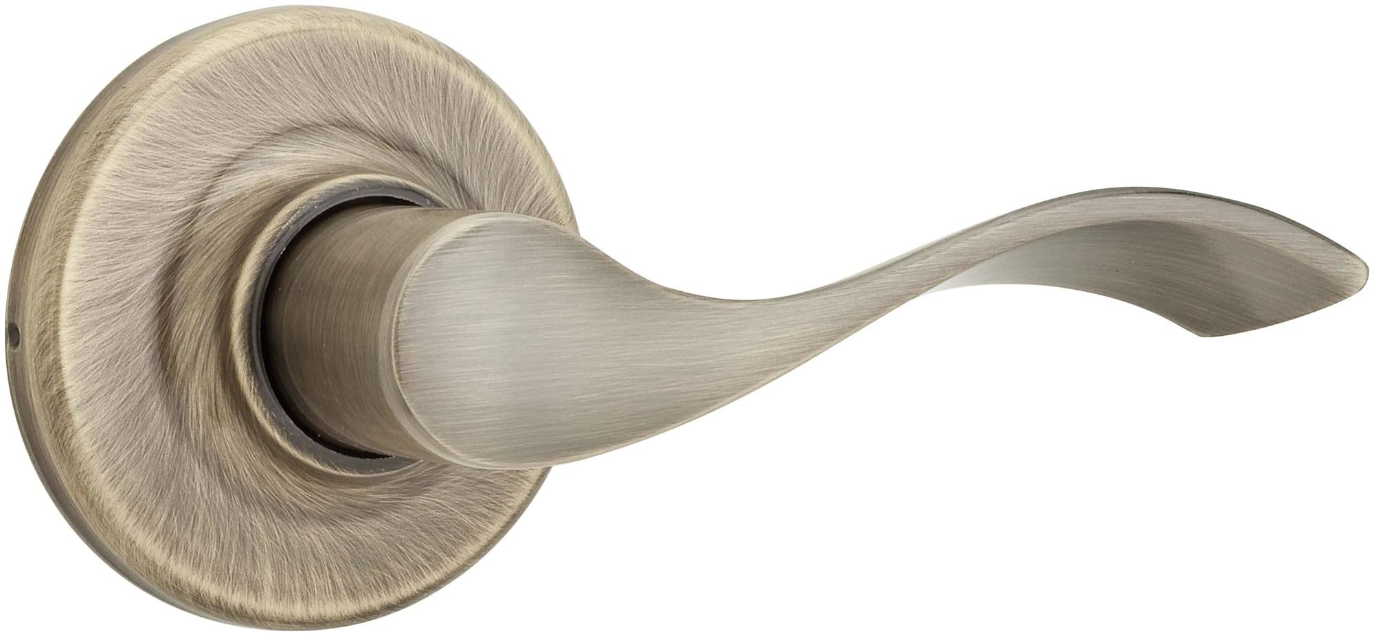 Kwikset Balboa Interior Passage Door Handle, Lever for Closet and Hallway Doors, Reversible Non-Locking Handle Lever, Antique Brass, with Microban Protection Image