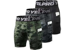 LEICHR 1/3 Pack Men Compression Shorts Spandex Running Athletic Baselayer Underwear Workout Training Shorts Pocket