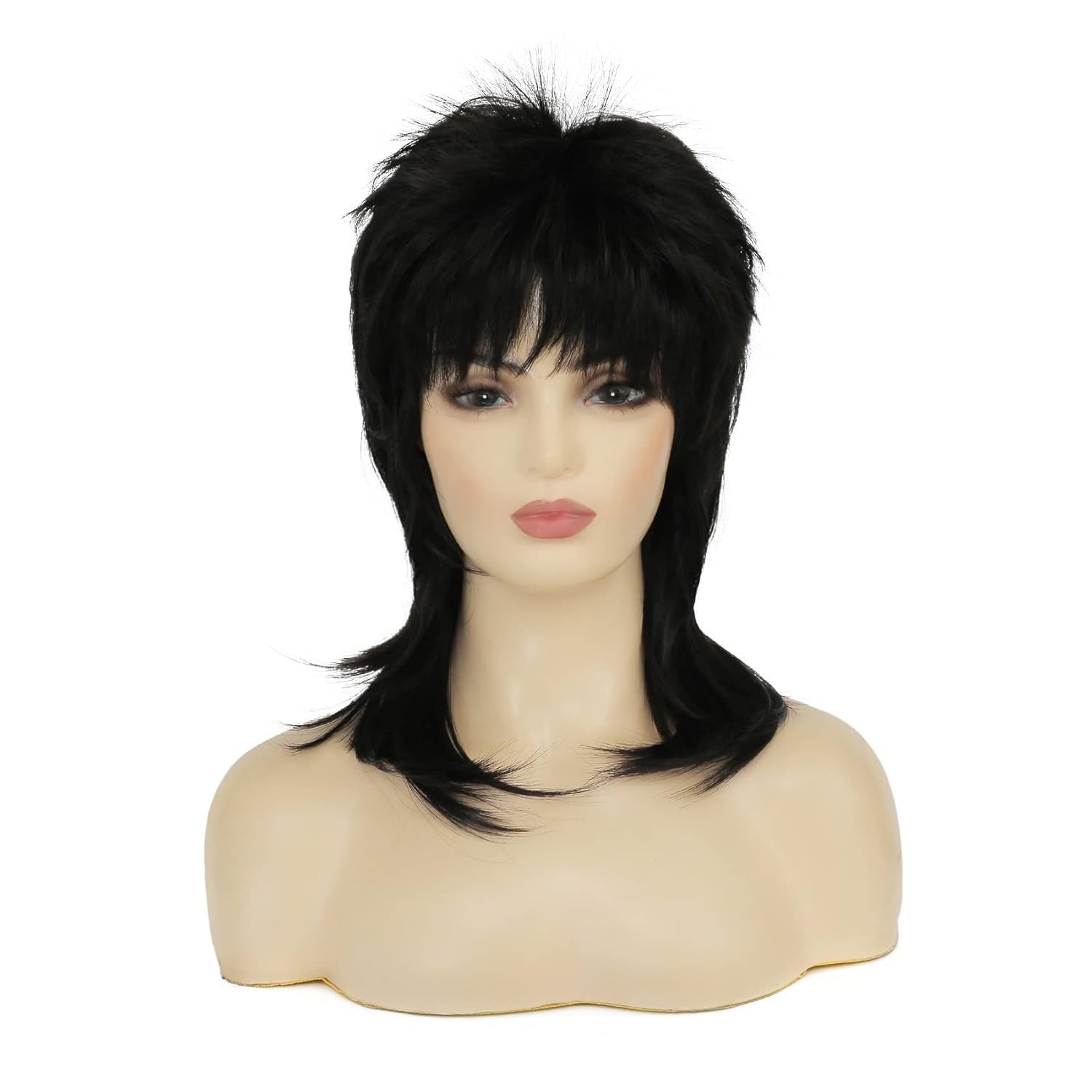 Siudus Black Mullet Wigs for Women 70s 80s Shaggy Rock Wig Layered Shoulder Lenght Disco Synthetic Fiber Hair Wig with Bangs for Cosplay Costume Halloween Rocker Use — image 1