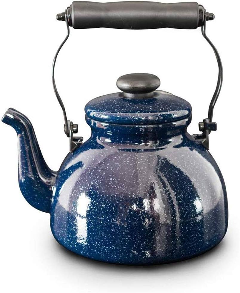 RHSMP Whistling Tea Kettle Tea Pot, Blue Galaxy Stove Top Kettles Enamel Teapot with Double Silicone Handle 2L