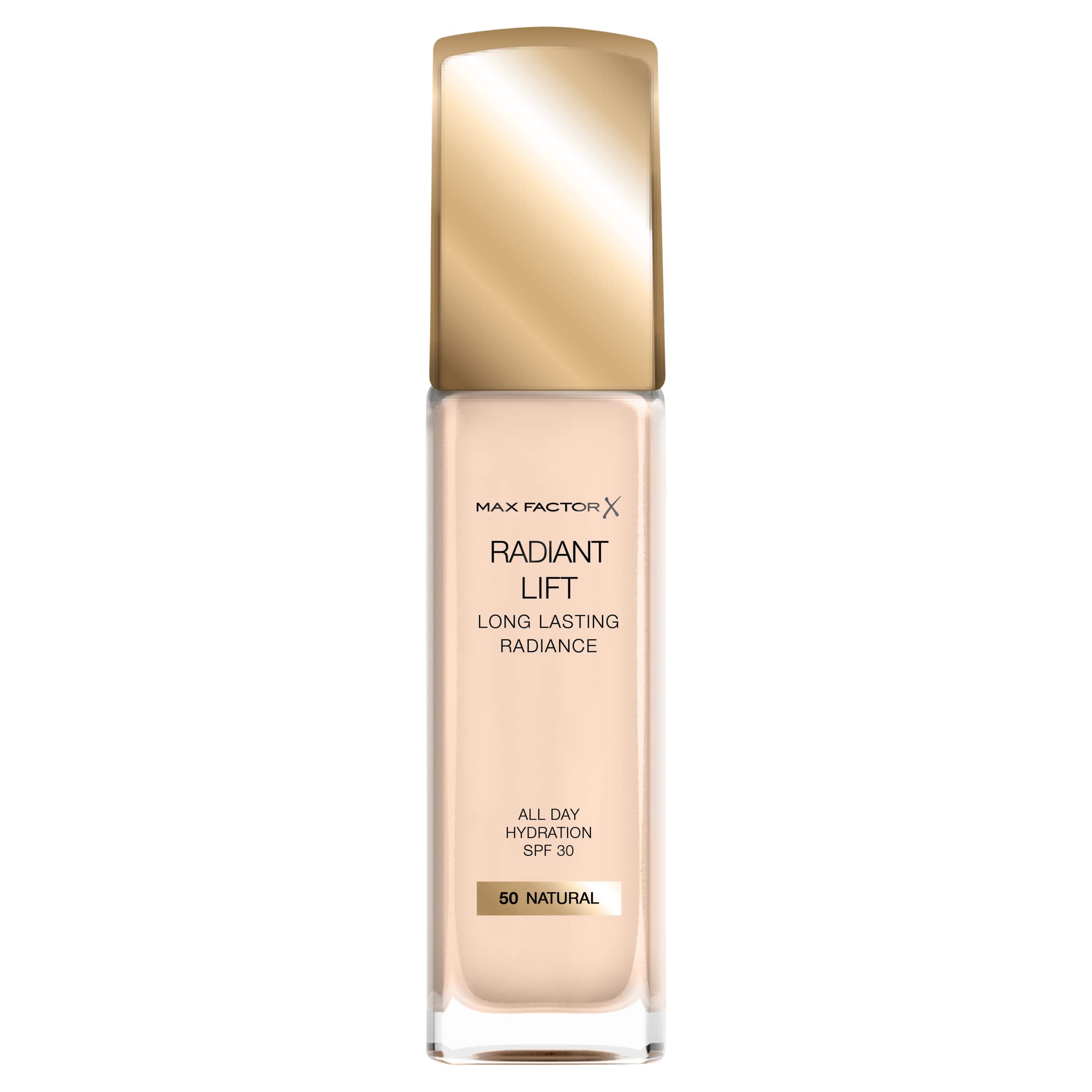 Max Factor Radiant Lift Liquid Pump Medium to Full Coverage Radiant Finish Foundation with SPF30 and Hyaluronic Acid, 055 Golden Natural, Medium Skin Tone, 30ml