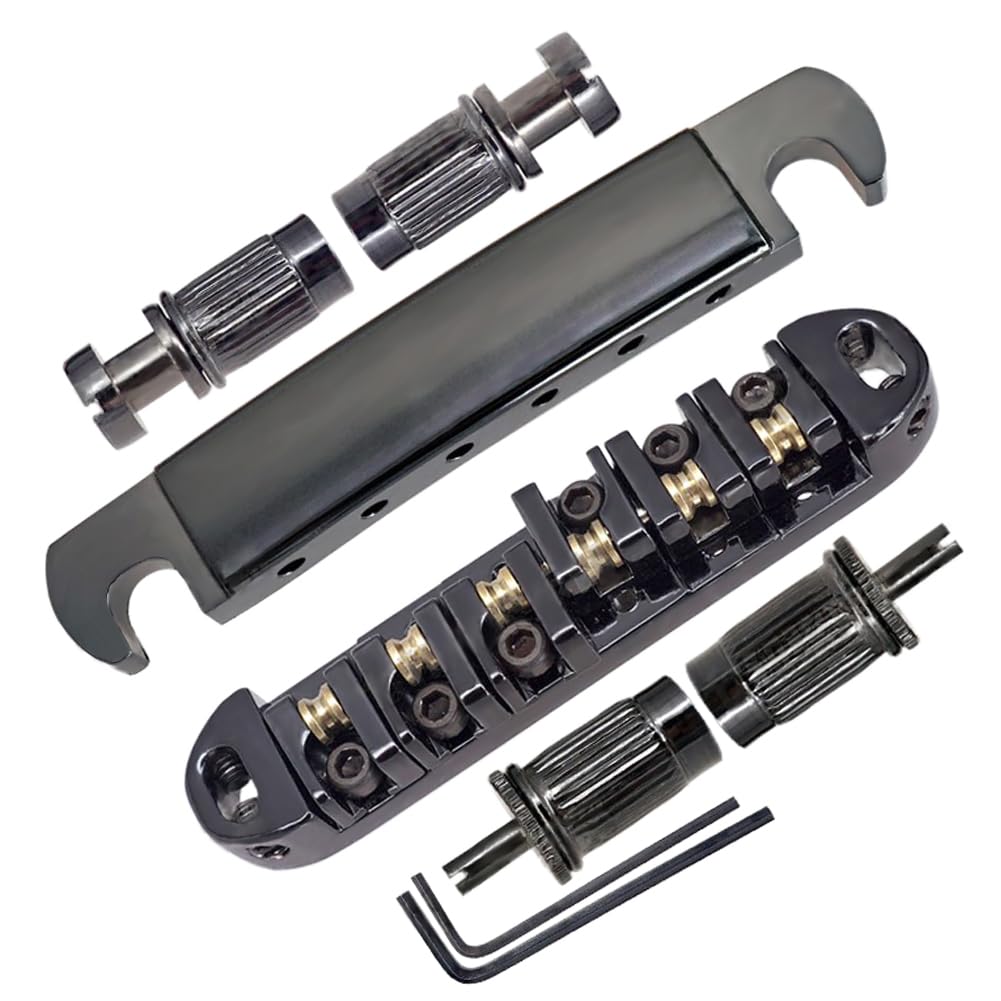 ABR-1 Tune-o-matic Bridge Tailpiece Stop Roller Saddle Bridge Bar For Les Paul Guitar parts (Black) — image 1
