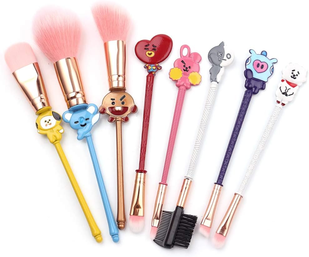 Cute BTS Makeup Brushes Set - 8pcs Fairy Makeup Brushes with Soft Pink Fiber and Metallic Handle for Eyebrow, Eyeshadow, Foundation, Blending and Lips, Great Gift for Sister Girlfriend