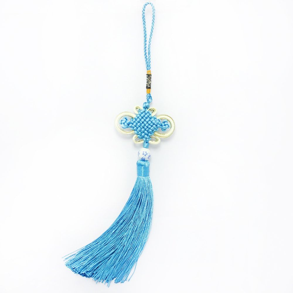 Todos Chinese Knotting Tassel with a Special Chinese Style Ceramic Beads, Hanging for Decoration, Decorative Knots (Blue)