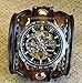 Steampunk Leather Cuff Watch, Skeleton Men's watch, Aged brown Leather Cuff, Bracelet Watch, Wrist Watch