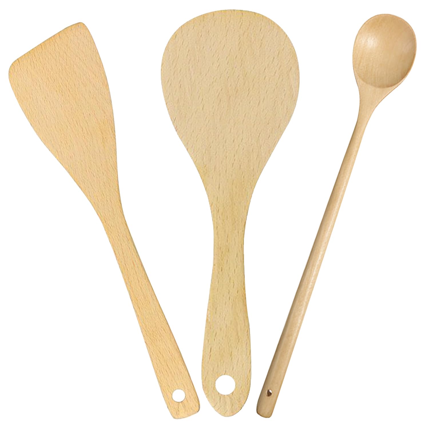 1 Piece of 33cm Cooking Spoon, 1 Piece of 24 * 6.5cm Rice Spoon, 1 Piece of 30 * 7cm Wooden Spatula, Wooden Spoon, Mixing Spoon, Kitchen Gadgets, Wooden Cooking Utensils Set, Kitchen Accessories