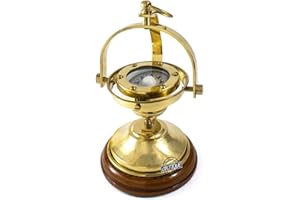 ANTIQUE VIBES Brass Nautical Gimbals Compass, Handmade Ship Binnacle, Maritime Collectible Decor, Gifts for Collectors, Christmas, New Year Gift Idea