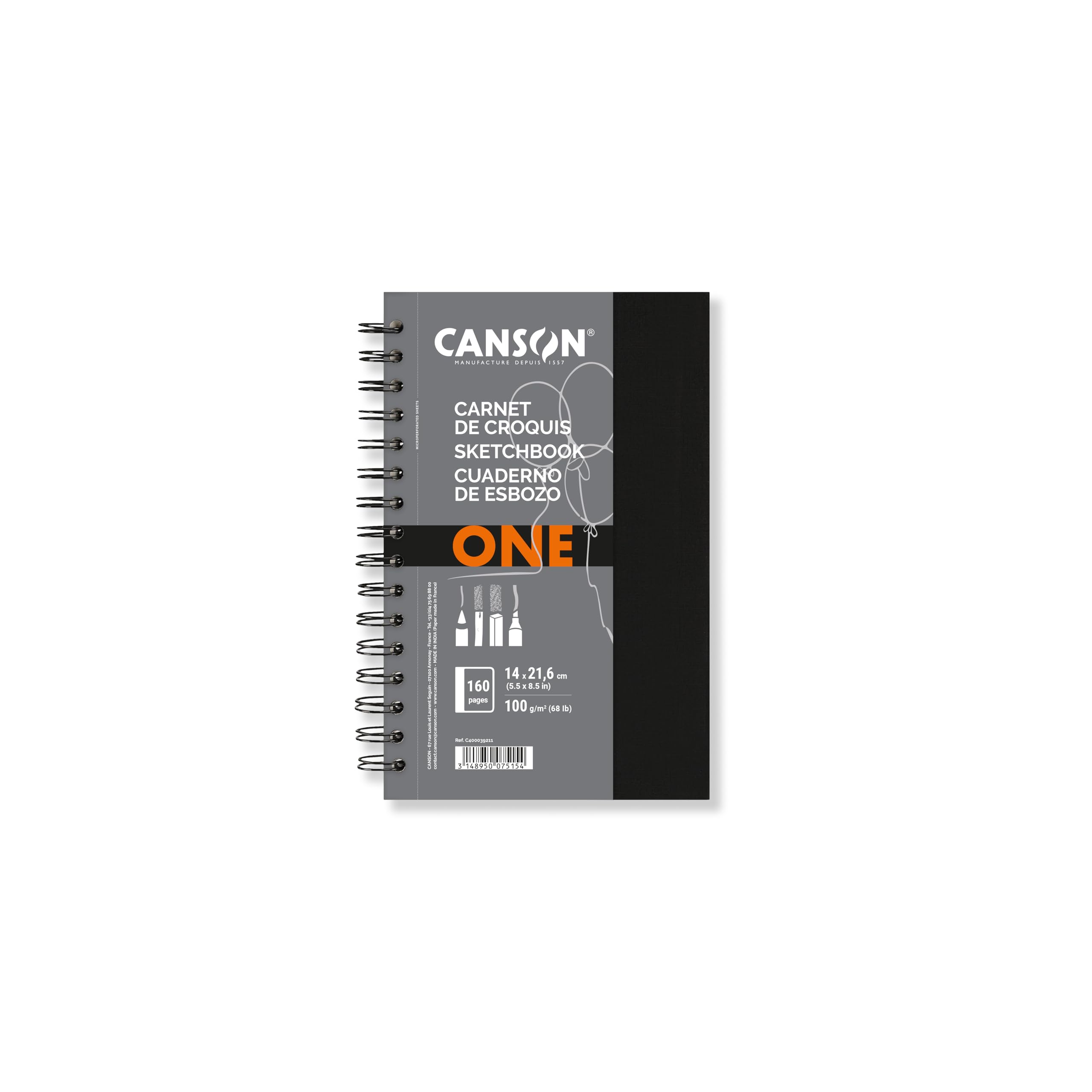 Canson ArtBook ONE - 14x21.6cm spiral-bound sketchbook including 80 sheets of 100gsm drawing paper