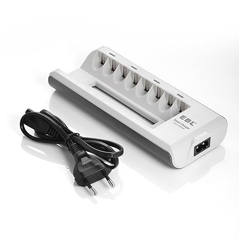 EBL Akku Ladegerät AA AAA Batterieladegerät für Mignon AA, Micro AAA NI-MH NI-Cd wiederaufladbar Batterien 8-Ladeplatz mit LE