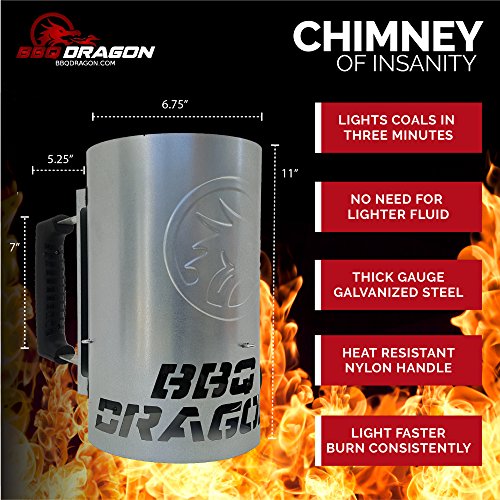 BBQ Dragon Large Chimney of Insanity Charcoal Starter Fastest & Easy