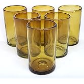 MexHandcraft Solid Amber 14 oz Drinking Glasses (set of 6), Recycled Glass, Lead-free, Toxin-Free (14oz Drinking)