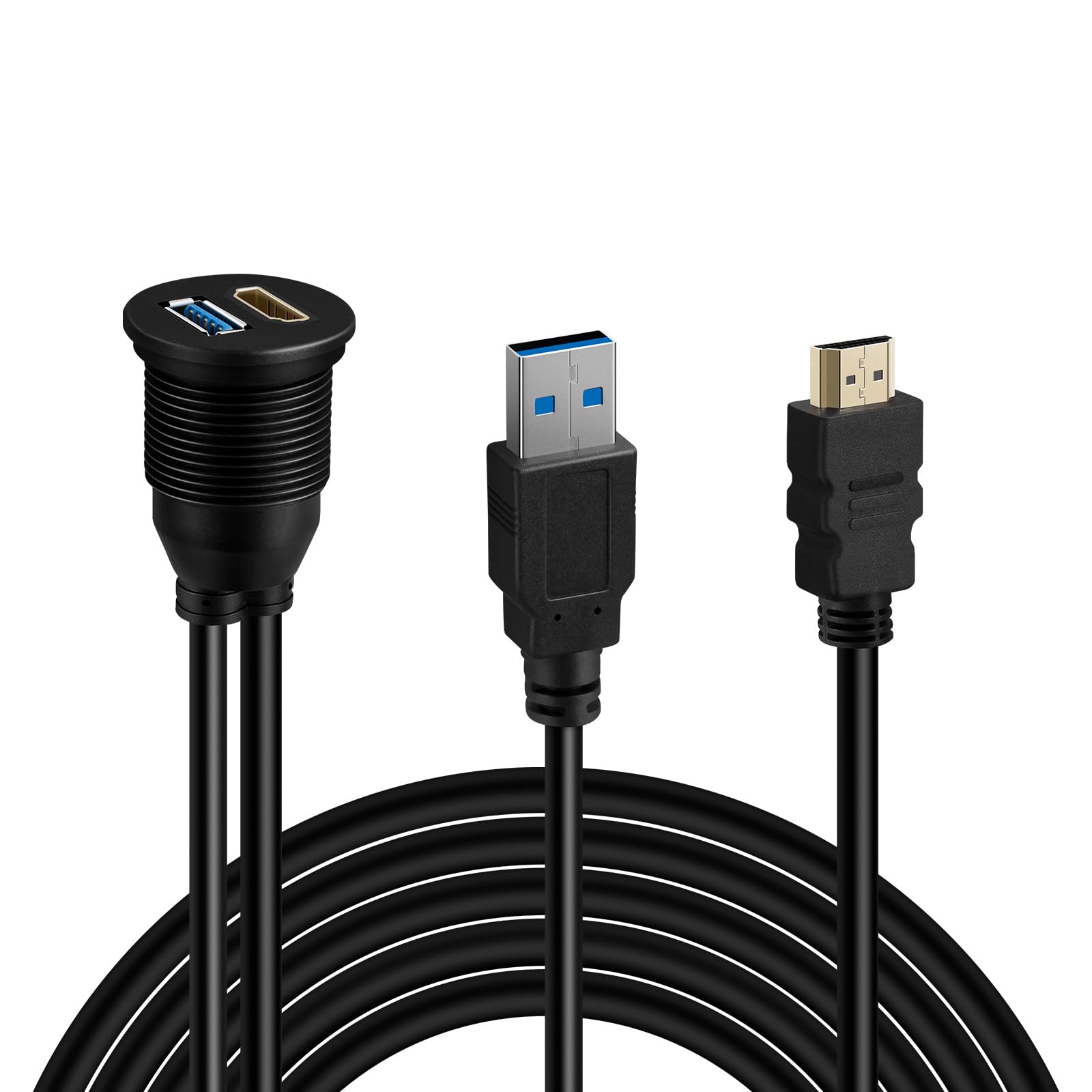XTRONS USB 3.0 Extension 3M/10FT HDMI Cable Waterproof USB 3.0 HDMI Type A Male to Female Long Flush Mount Extender SuperSpeed Data Transfer Cable Up to 5Gbps for Car/Boat/Motorcycle/Home/Office
