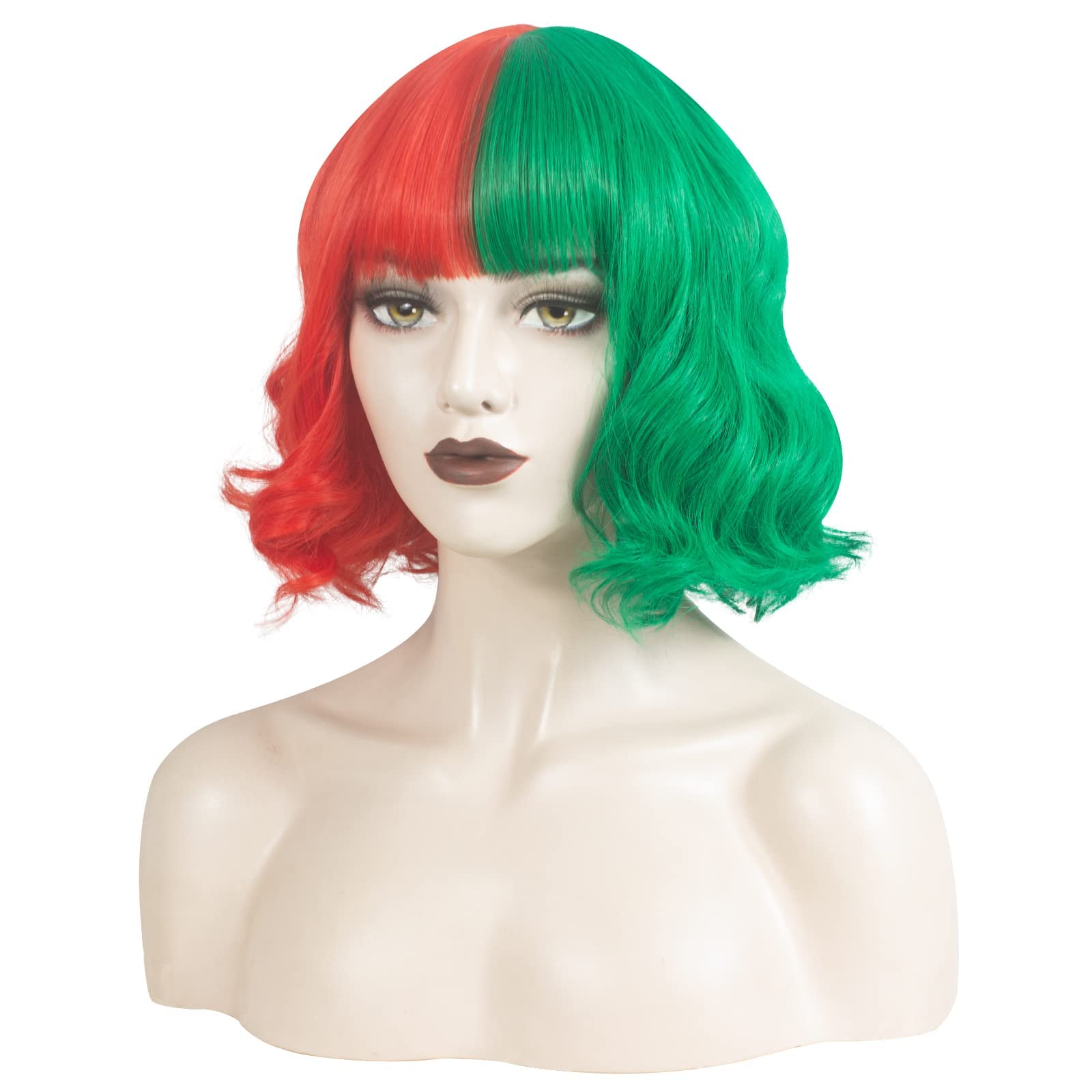 Photo 1 of WeKen Half Red and Green Wig for Women Cosplay Halloween Costume Synthetic Wigs for Christmas Carnival Party