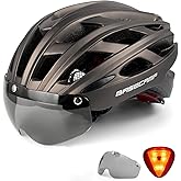 Bike Helmet, Basecamp Bicycle Helmet with Rear Light & Detachable Magnetic Goggles Lightweight Cycling Helmet Adjustable for Adult Men Women Mountain & Road (BC-069)
